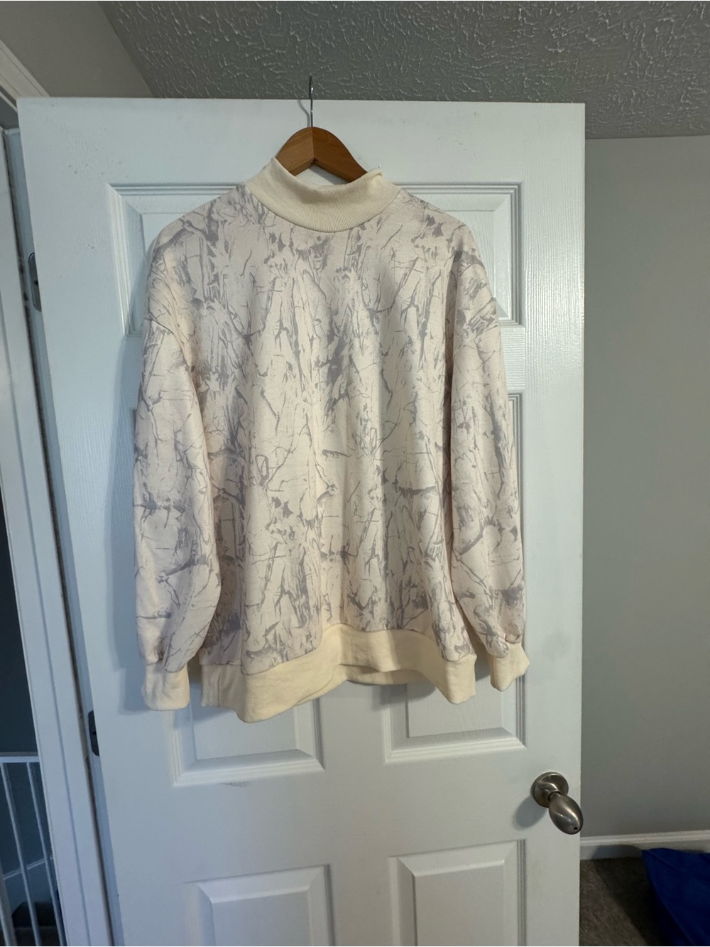 Cream Camo-Print Mockneck Sweater
